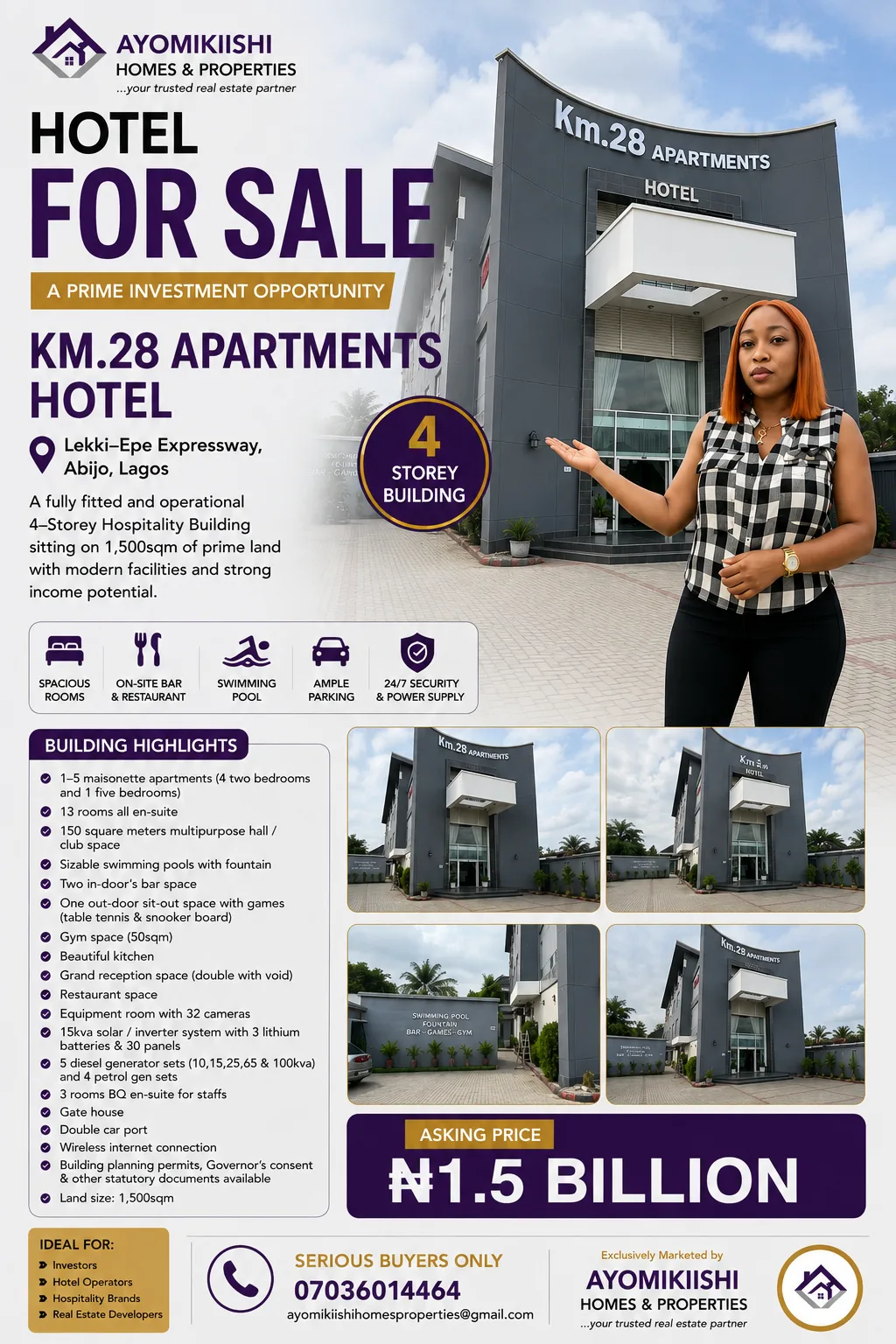 4-Storey Hotel for Sale in Abijo, Lekki-Epe Expressway, Lagos- #1.5 Billion